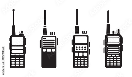 Walkie Talkie Radio Icons – Retro Two-Way Communication Device Set