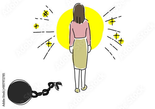 足かせが外れて前に進む女性の開放的なシーン