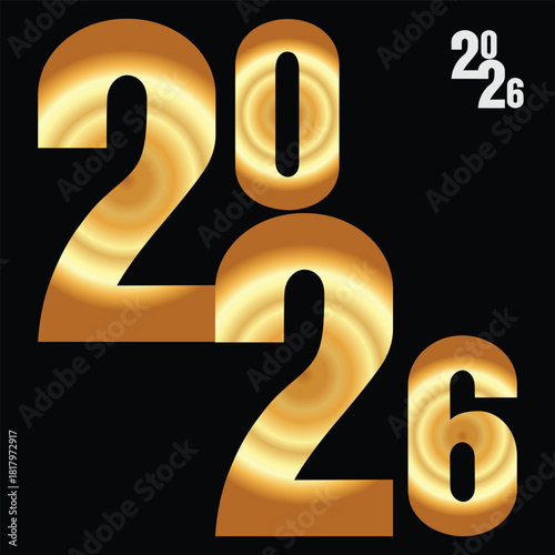 Elegant golden 2026 new year design with a swirling gradient effect perfect for festive banners and modern invitations EPS vector