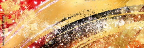 お正月背景風金箔桜花吹雪が輝く豪華横長背景