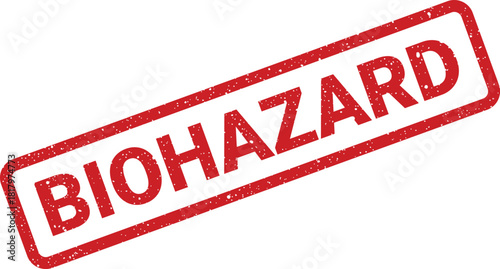 Red grunge biohazard stamp with distressed texture for urgent warning and safety protocols