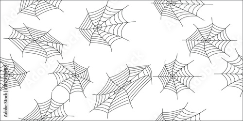Spiderweb seamless pattern simple black and white vector background for Halloween spooky web design element for textile and wallpaper EPS vector