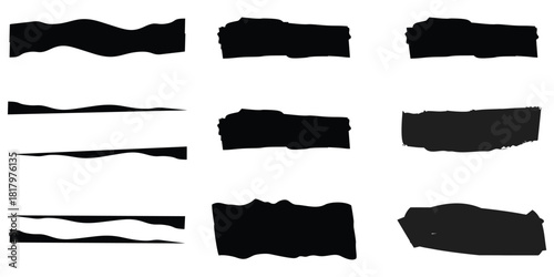 Set of grunge brush strokes black paint design elements for creative projects EPS vector