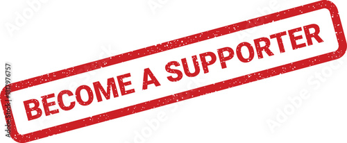 Textured rectangular stamp with a bold call to action for community involvement and patronage