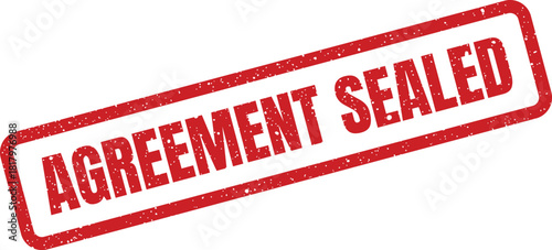 Textured red rubber stamp indicating a formal agreement has been officially concluded and is legally binding