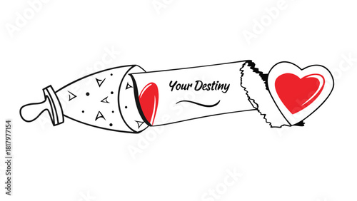 A conceptual illustration of a baby bottle with a scroll emerging revealing the words your destiny and a red heart