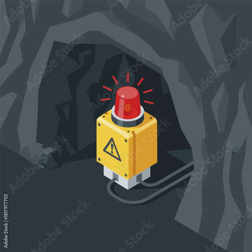 Mine Emergency Alarm System with Red Light and Warning Sign.