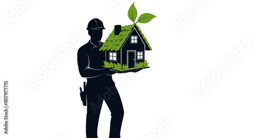 Skilled builder proudly presents a sustainable eco home concept, blending nature with modern construction for a greener future.