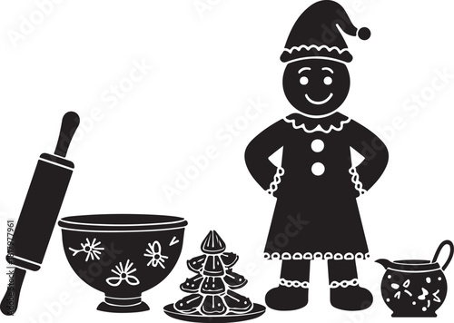 Gingerbread man baking set with rolling pin bowl tree and creamer