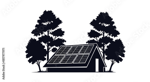 Sustainable modern cabin harmonizes with nature featuring rooftop solar panels for clean energy living