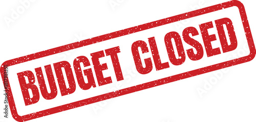 A bold red distressed rubber stamp impression indicates a budget closed status for final project accounts