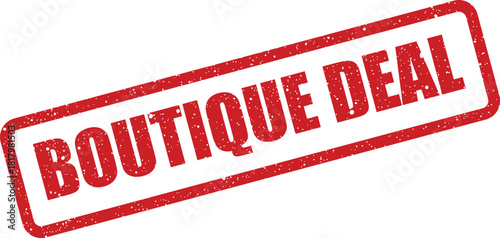 A grunge style vector illustration of a rectangular rubber stamp showcasing BOUTIQUE DEAL text for shopping promotions