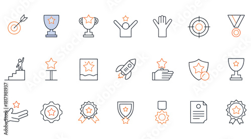 Strive for greatness and reach your goals with these vector icons perfect for business, education, and personal development materials highlighting achievement, growth, and motivation