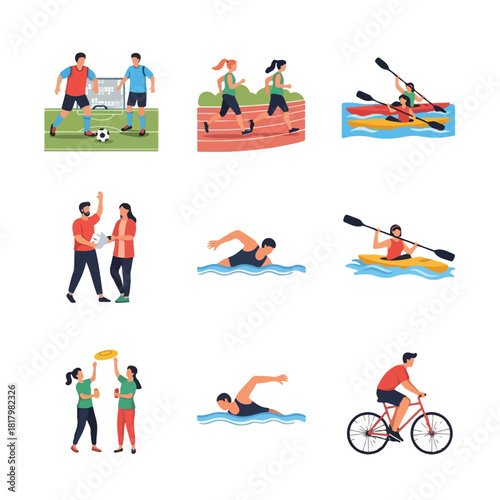 Collection of Diverse Sports and Recreational Activities Featuring People Engaged in Various Athletic Pursuits