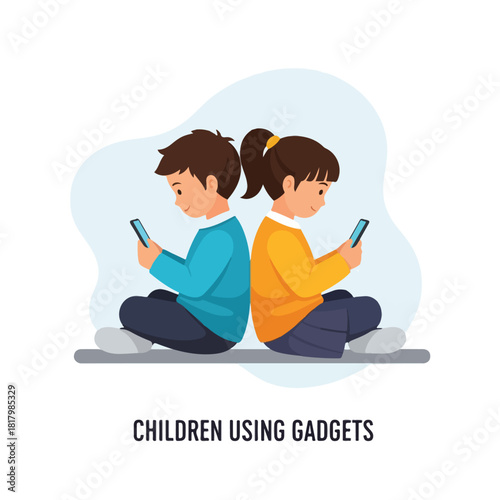 Children engrossed in their mobile devices, illustrating the modern digital lifestyle and potential screen time concerns
