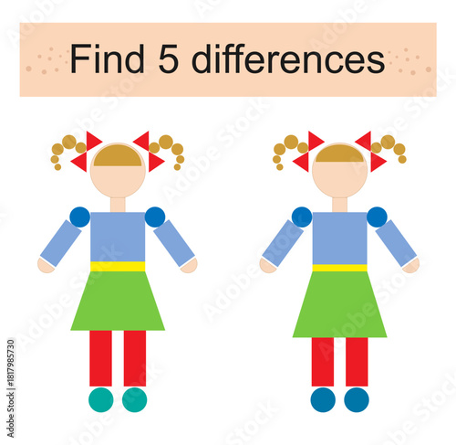 Logic puzzle game for children. Preschool worksheet activity. Cartoon dolls.