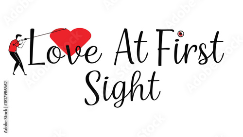 Man fishing for a red heart symbolizing love at first sight in a whimsical illustration