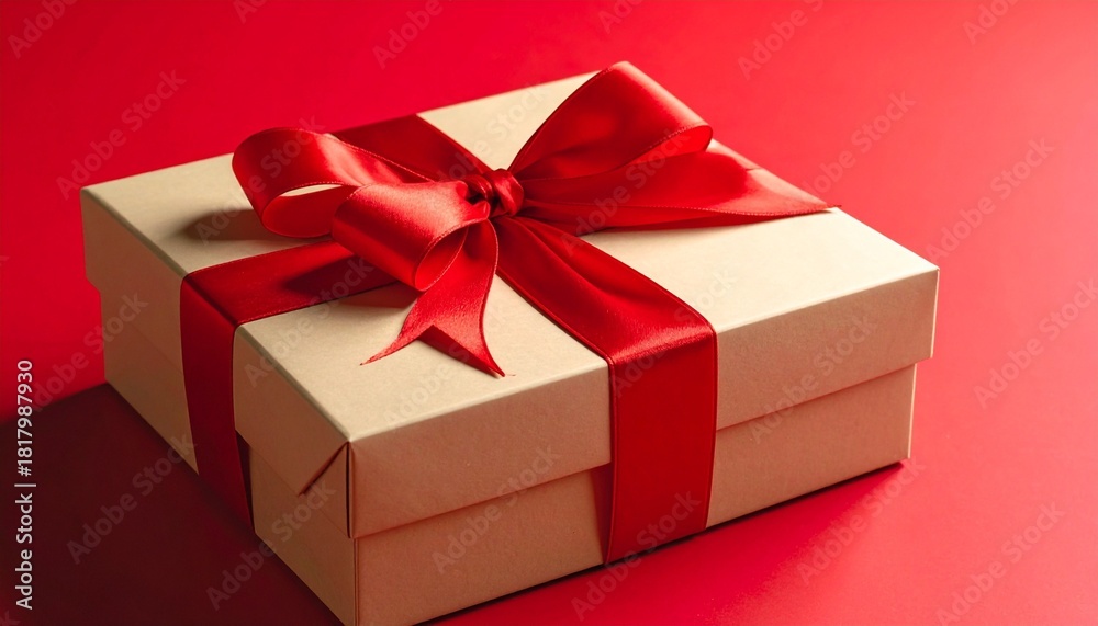 Obraz premium red gift box with ribbon