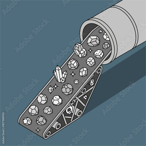 Conveyor Belt Delivering Crystals from a Pipe.