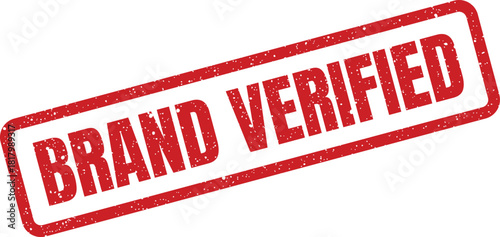 Grungy red stamp symbol with text Brand Verified for corporate validation, trust, and official confirmation