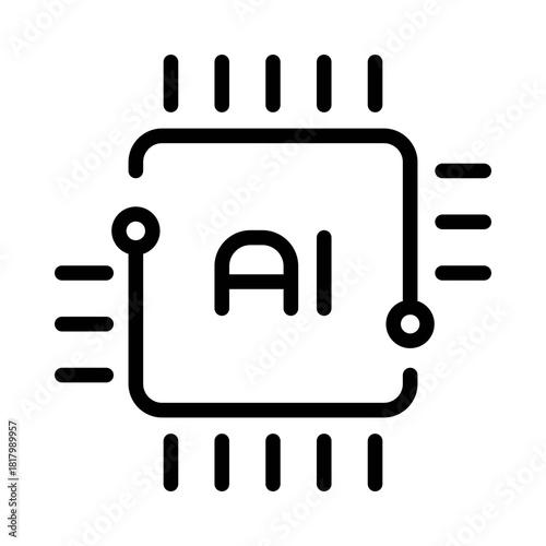 AI processor circuit icon – vector illustration of chip with AI letters and circuit lines