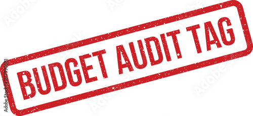 Red distressed rectangular rubber stamp graphic featuring the label Budget Audit Tag for financial tracking
