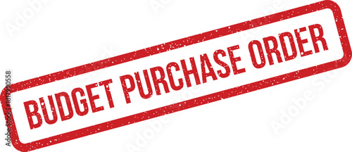 Red grunge effect rubber stamp with Budget Purchase Order text clearly visible for financial transaction documentation