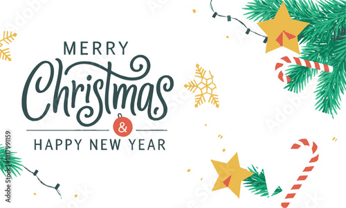 Paper Christmas Tree With Fir Branches Holiday Background Vector illustration, easily editable.