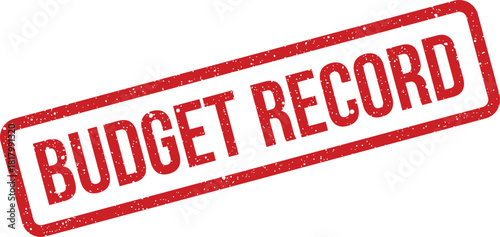 Textured red rectangular stamp with Budget Record written on it indicating official financial documentation