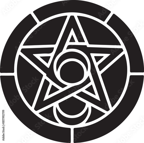 Mystic pentagram with moon and star spiritual symbol art.