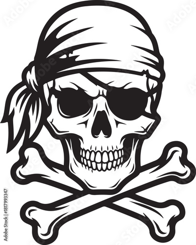Pirate skull with bandana and crossbones isolated vector