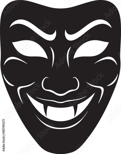 Sinister fanged mask vector illustration with evil smile