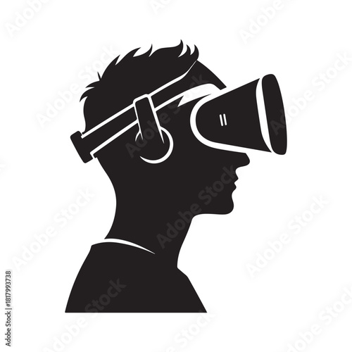 vr gamer immersed with headset vector silhouette clip art logo design illustration