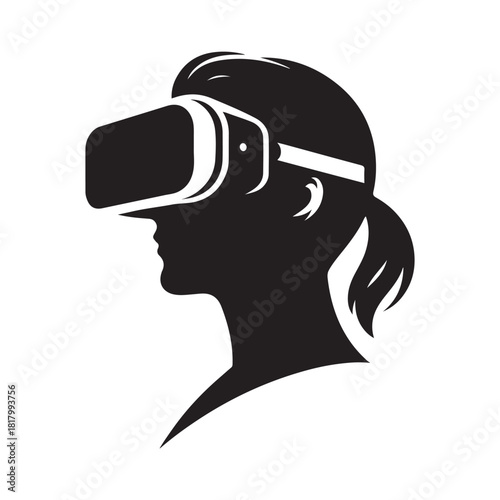 vr gamer immersed with headset vector silhouette clip art logo design illustration