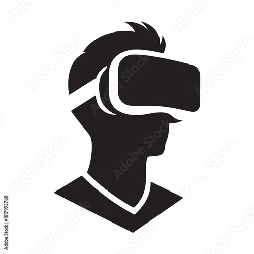 vr gamer immersed with headset vector silhouette clip art logo design illustration