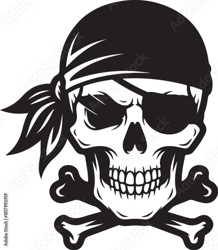 Pirate skull and crossbones with bandana and eyepatch vector
