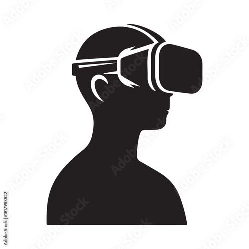vr gamer immersed with headset vector silhouette clip art logo design illustration