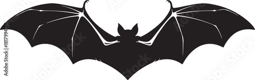 Flying bat silhouette with outstretched wings on white background