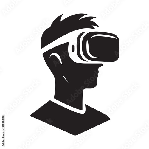 vr gamer immersed with headset vector silhouette clip art logo design illustration