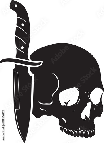 Classic human skull and sharp dagger weapon graphic
