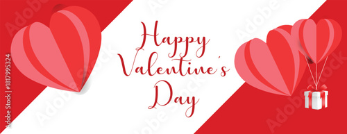 Modern Happy Valentine’s Day horizontal banner template with romantic heart elements, elegant greeting card design, creative invitation layout, and stylish social media web header vector illustration.