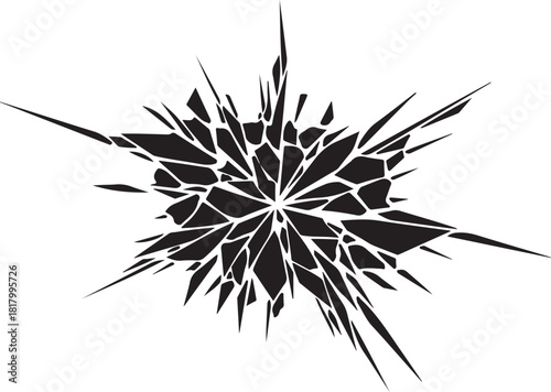 Shattered glass impact with radiating fragments illustration