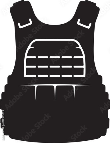 Bulletproof vest icon, body armor for protection and safety