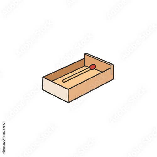 Minimalist illustration showcasing a solitary matchstick nestled within a beige matchbox conveying