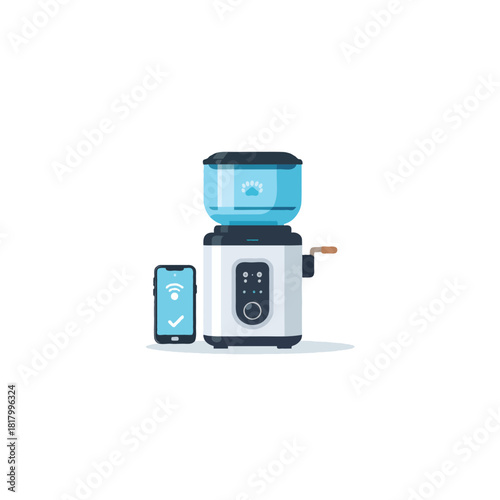 Modern smart water purifier with phone connectivity promoting healthy hydration and innovative