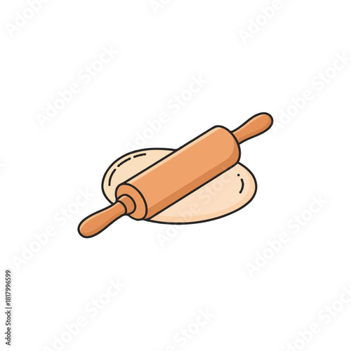 Pastry preparation depiction featuring rolling pin resting on dough circle perfect for cookbook