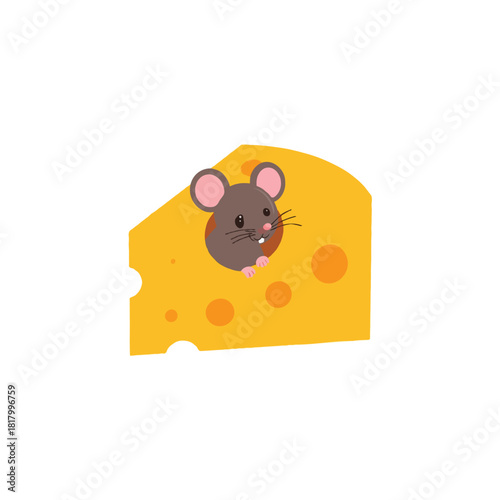 Playful cartoon mouse peeking out of a cheesy hideout offering whimsical joy and humor to everyone