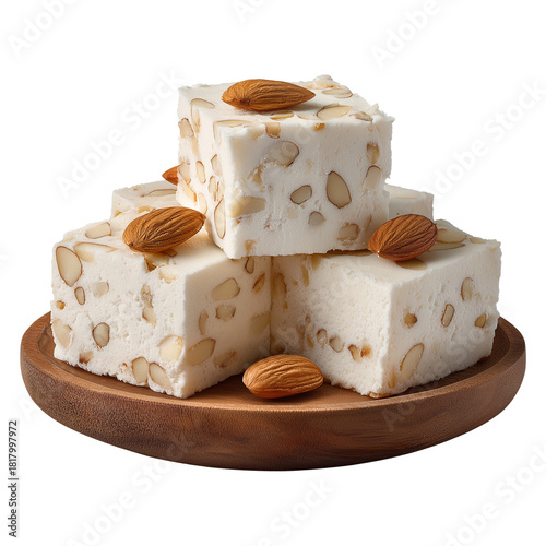 Wallpaper Mural sweet almond fudge stacked on a wooden plate with PNG image, transparent background Torontodigital.ca