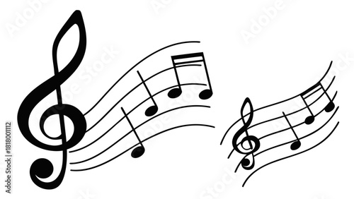 Music Notes Icons Set – Black Musical Symbols Collection on White Background, Melody, Rhythm, and Sound Vector Illustration