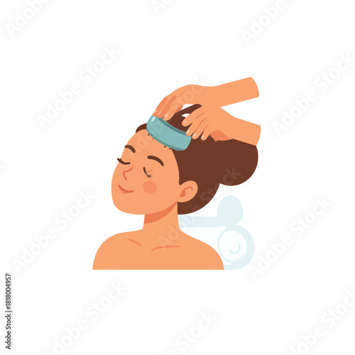 Relaxing scalp massage moment, illustrating the serene experience with therapeutic head care in
